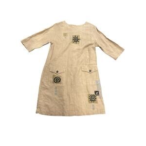 VTG California Threads Women's S Beige Maxi Dress 100% Linen Boho Hippie Hipster